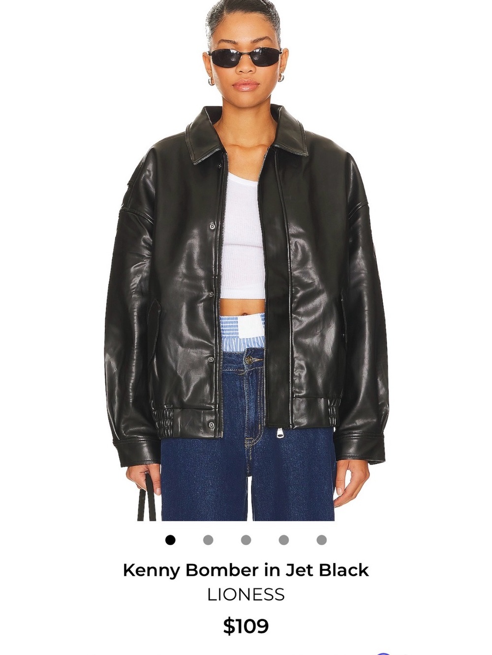 Lioness Jet Black Kenny Bomber Faux-Leather Jacket